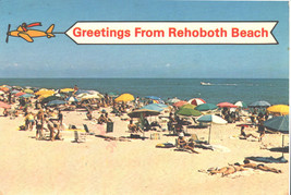 Greetings from Rehoboth Beach Postcard Posted 1982 Full Beach of People - $4.10