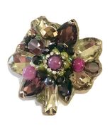 Vintage Faux Rhinestones Beads Floral Pink Red Gold Brooch Pin 2 1/4” Co... - €11,99 EUR