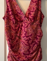 Anthropologie Magenta Burgundy Paisley Print Ruched Sleeveless Gauzy Tan... - $19.79