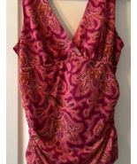 Anthropologie Magenta Burgundy Paisley Print Ruched Sleeveless Gauzy Tan... - $19.79