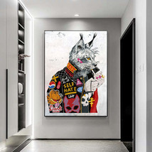 Smoking Cat Animal Graffiti Abstract Canvas Painting Wall Art Picture Li... - $4.18+