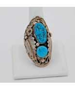 Vintage Native American Sterling Silver &amp; Turquoise Ring HUGE Size 13 Tw... - €299,69 EUR