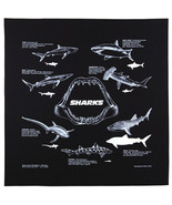 Printed Image Sharks Bandanna 22&quot; x 22&quot; BLACK Survival Facts Informational - £8.31 GBP