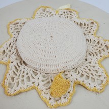 Vintage Hand Crochet Cup Saucer Style Hot Pad White Yellow 8.5 Inch - £6.91 GBP