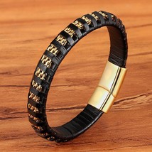 New Model Mens Gifts Pulseira Jewelry Genuine Leather Bracelet with Stainless St - £16.96 GBP