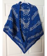 Hand Crocheted Butterfly Pattern Blue and Blue Variegated Shawl  62 x 33 - $34.95