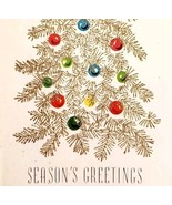 1960-70s Christmas Greeting Card Glitter Xmas Tree Seasons Greetings VTG... - $19.99