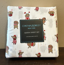 Cynthia Rowley QUEEN Sheet Set Valentine&#39;s Day Dachshund Dog Hearts Cute... - $44.99