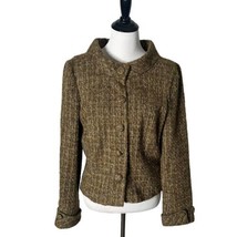J. McLaughlin Woven Blazer Women Size 10 Tweed Boucle Brown Button Front... - £34.99 GBP