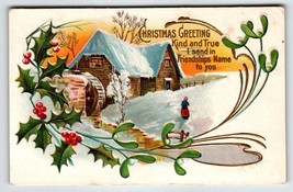 Christmas Postcard Winter Scene Frozen Water Wheel Country Cottage Unused 224 - £9.48 GBP