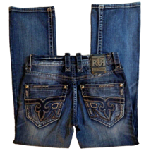 $220 Rock Revival Matteson Jeans Mens Size 31x31 Slim Boot Leather Embroidery - £71.05 GBP
