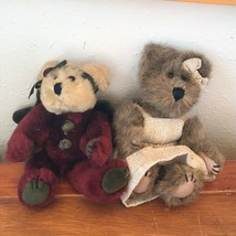 Gently Used Lot of 2 Boyd’s Small Jointed Bears Cranberry &amp; Green Plush Angel &amp; - £9.00 GBP