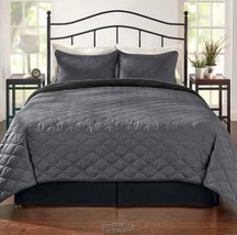 Reversible Quilt Set Bundle Grey And Black Full Queen 100% Polyester - $33.24