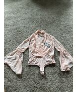 Eva Mendes Pink Bell Long Sleeve Deep V- Neck Body Suit Size XS Top Shee... - €23,85 EUR