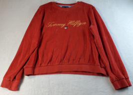 Tommy Hilfiger Sweatshirt Womens Large Red Velour Long Raglan Sleeve Rou... - $13.06