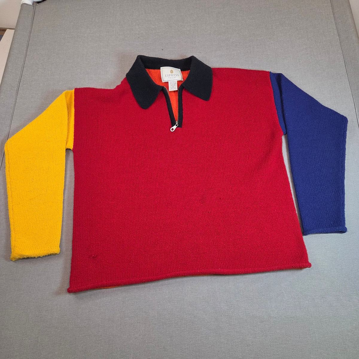 Vintage Express Tricot Colorblock Knit Polo Shirt Red Yellow Blue Hong K... - $37.99