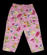 BRIGGS Pink Fruit Cherries Pineapples Lemons Hibiscus Flowers Capri Pant... - $14.99