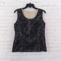 Blouse Womens XL Black Lace Sleeveless V Neck Side Zip Shell Career Sexy Top - £11.47 GBP