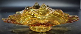 Amber Glass Yellow Double Crimp Folded Footed Low Bowl 8.5&quot; x 5.5&quot; - £31.13 GBP
