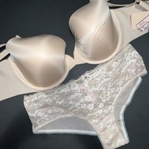 Nwt Victoria&#39;s Secret 38DD,38DDD Bra Set Xl Panty Lace Cream Nude Beige Illusion - £54.36 GBP