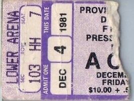 AC/Dc Konzert Ticket Stumpf Dezember 4 1981 Providence Rhode Island - £34.99 GBP