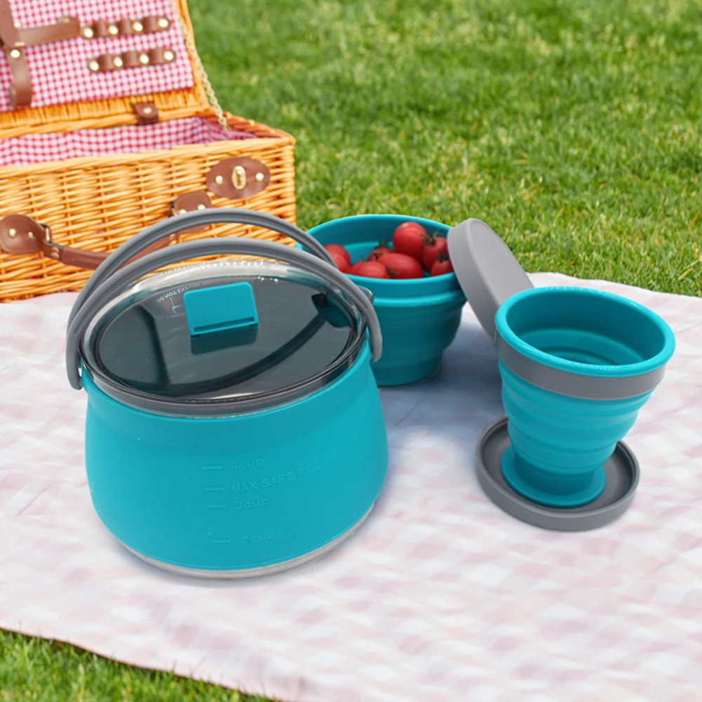 Sporting 1-3pcs Silicone Folding Kettle Cup Set Portable Collapsible BAing Water - £23.81 GBP