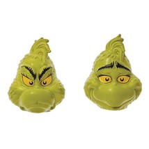 The Grinch Salt Pepper Shakers Ceramic 3.5" High Green Happy and Grumpy Faces image 1