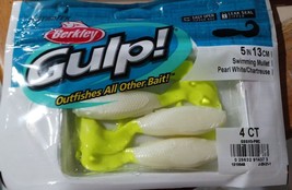 Berkley Saltwater Gulp Swimming Mullet  5 in 13 cm Pearl Whte/Chartreuse 4 pack - £8.31 GBP