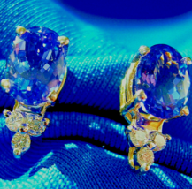 Earth mined Tanzanite Diamond Deco Earrings Vintage Style Designer Studs - £2,179.75 GBP