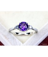Genuine Amethyst Engagement Ring, Solid 14k Gold/Sterling silver ring, P... - £27.54 GBP