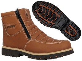 Mens Tan Work Boots Rubber Sole Slip Resistant Shoes Zip Up - £48.10 GBP