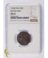 1925R Italie 50 Centesimi 50C Tranche Striée Bord NGC Classé MS64 - $1,494.25 CAD
