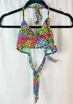 Rue Bleu Swimsuit Bikini Top Rainbow Cheetah Sz Medium New - $8.91