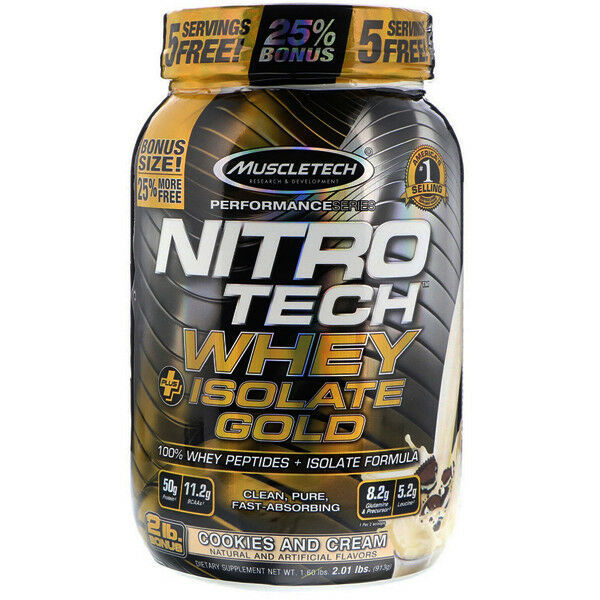 MuscleTech Nitro-Tech Whey Plus Isolate Gold, Cookies and Cream, 2lbs - $29.65