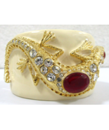 Vintage Kenneth Jay Lane KJL Enamel and Crystal Lizard Cuff Hinged Bracelet - £171.57 GBP