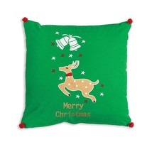 Merry Christmas Reindeer Bells Cotton Throw Pillow - w/ Poly Fill - Holiday - £33.05 GBP