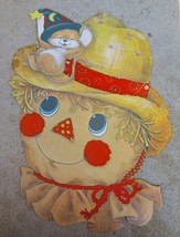 Vtg Die Cut Halloween Double Sided Flocked/Fuzzy Scarecrow Decoration - £11.72 GBP