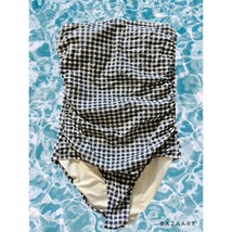 J.Crew Reimagined Navy Ruched Seersucker Checked One Piece Bandeau Swimsuit - £23.45 GBP