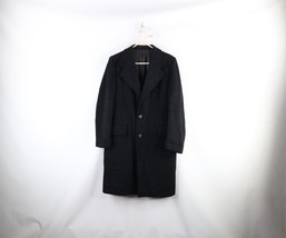 Vintage 50s Gimbels Mens 38R Distressed Wool Cashmere Overcoat Jacket Black USA - £94.64 GBP