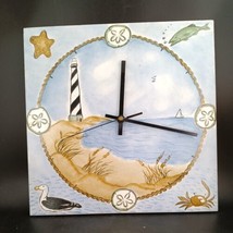 Hand-Painted Ceramic Tile Clock Beach Decor, 12&quot;x12&quot;, Tested WORKS, Batt... - $21.78