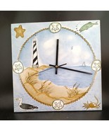 Hand-Painted Ceramic Tile Clock Beach Decor, 12&quot;x12&quot;, Tested WORKS, Batt... - £17.11 GBP