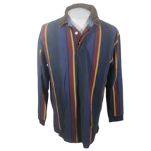 Club Room vintage Men polo rugby  shirt l/s p2p 23&quot; L stripe 1990s cotton - $29.69