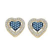 14K or Jaune Plaqué 1/2 CT Bleu et Blanc Simulé Diamant Coeur Clou Boucles - £40.34 GBP