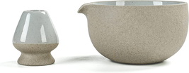 Japanese Natural Rock Texture Matcha Bowl (Pouring Spout) with Whisk Holder - £24.99 GBP