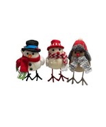 Christmas Fabric Spritz Snow Birds 7.5” Tabletop Set of 3 Decor Winter S... - $30.50