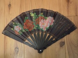 Japanese Art Print Silk Hand Folding Fan Fashion Decor Floral Flowers - $11.88