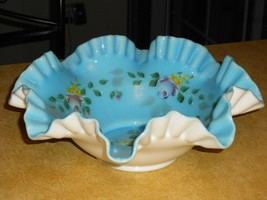 Hand Painted Milk Glass Bowl Artist Signed 10.5 inches - $47.51