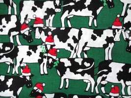 Fabric Concord &quot;Christmas Cows&quot; On Green 45&quot; x 32&quot; to Quilt Sew Craft $4.75 - £3.78 GBP