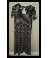 Cuddl Duds Black &amp; Gray Stripe Maxi Dress Open Back Size XS - $19.79