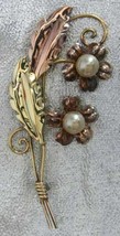 Elegant Van Dell Faux Pearl Gold Filled on Sterling Flower Brooch 1940s ... - $23.70
